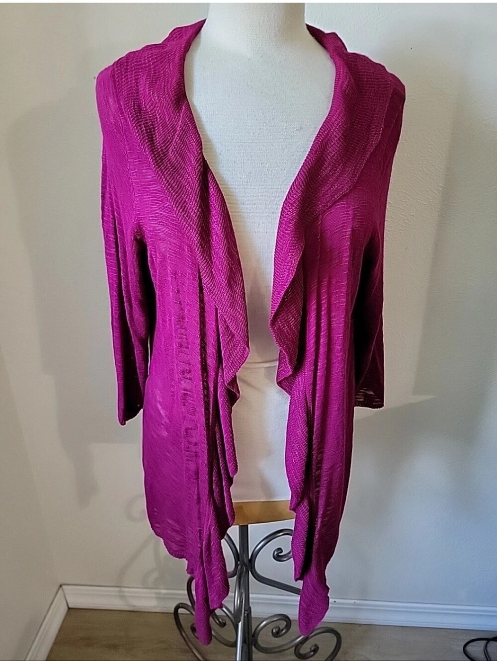 dressbarn Fuchsia Open-Front Waterfall Draped Cardigan Sweater 14/16 XL Colorful